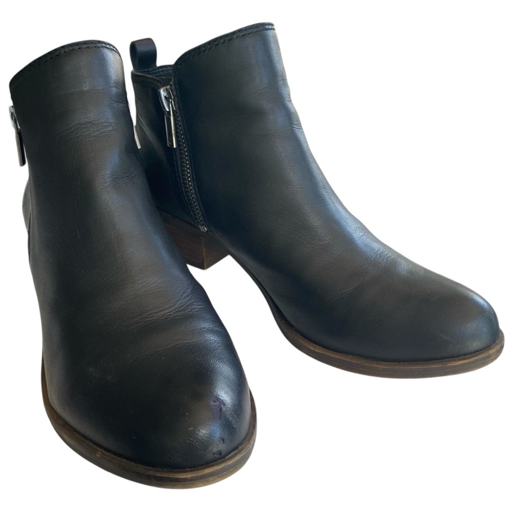 LUCKY BRAND Basel Booties Side Zippers Chunk Heel Black Leather Women Size 8